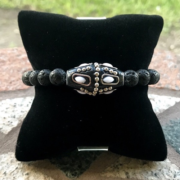 🔴 Men / women Lava rock black & white bracelet - Picture 6 of 9